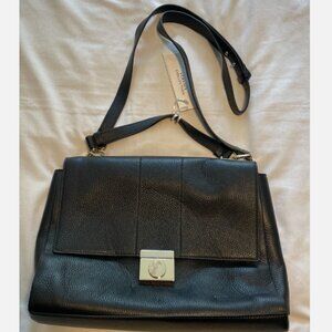 Versace Collection Madelux Leather Briefcase Style Crossbody Bag Black